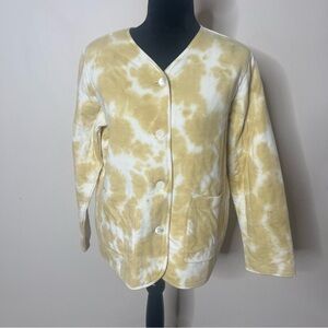 Pure Jill Women’s Yellow White Tie-Dye Quilted Cotton Button-Up Jacket Sz SP